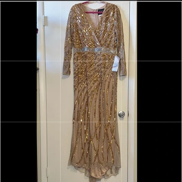 slim fit dress slacks Cressida Gold Sparkly Embellished Maxi Dress main image 0